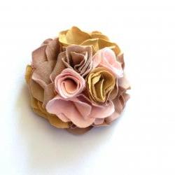 Romantic recycled T-shirt fabric flower brooch: sand, pink, mauve