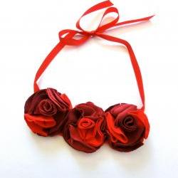 Blazing red recycled T-shirt fabric flower statement necklace