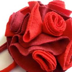 Blazing red recycled T-shirt fabric flower pin brooch